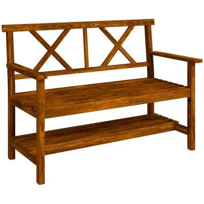 TEMU Wooden Garden Bench, 2-seater Outdoor Bench With Storage Shelf, Backrest, Armrests And Slat Seat For Patio, Lawn, Deck,