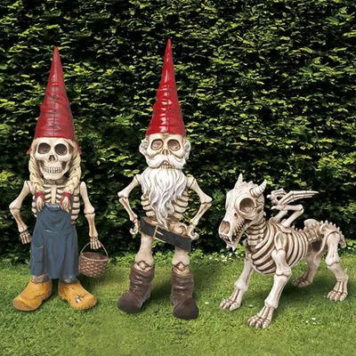Scary Skeleton Gnome And Gnome Dog Garden Statue Halloween Party Decoration Resin Animal Toys Horror Statue Create terror