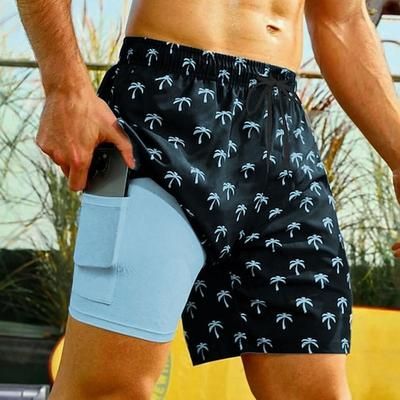 Per uomo Albero di Cocco Piante Tropicali Pantaloncini foderati Pantaloncini da bagno 2 in 1 Pantaloncini da mare Misura del girovita medio Hawaiano Vacanza Ferie Abbigliamento mare Tasche Laterali