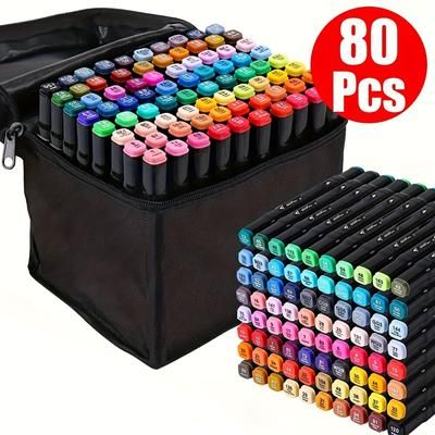 TEMU 2024 New Coloring Pens 80 Colors Pens Markers Graffiti Pens Colored Marker Pens With Black Bag