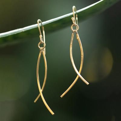 'Curved Bar Contemporary 18k Gold-Plated Dangle Earrings'