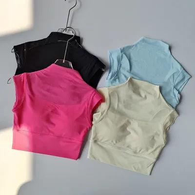 Mesh Integrated Cup Flying Sleeve Short Sleeve Anti-wrinkle Sports Yoga Fitness Comfort Chest Pad Wear-free Bra Suspender Top