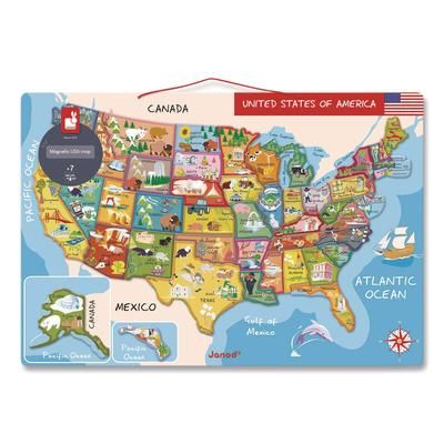 Janod Cardboard Puzzle, United States Map Puzzle, 48 Pieces, Ages 7 to 12 (JUYJ05487)