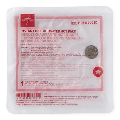 Medline Disc-Activated Nonwoven Instant Hot Packs, Size M, 6" x 6", 24/CS (MDS139008D)