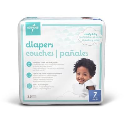 Medline Disposable Baby Diapers, Size 7, 41+ lb., 25/BG (MBD2007Z)