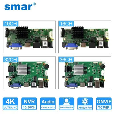 Smar 4K NVR Board 9/10/16/32/36CH H.265+ Network Video Recorder For 1080P 5MP 8MP IP Camera Support Face Detection Cloud XMeye