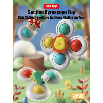 3pcs of Set 0-3 years old Baby Bathroom Spinning Toys,Can be sucked on the Table, Bathroom Wall, glass,Car Windows Soothing Toys