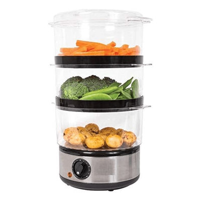 TEMU 3 Tier Food Steamer/ 6 Litre/ / 3 Separate Compartments & Rice Bowl/healthy Cooking Of Vegetables, Meats & Fish / Timer Function / 400w