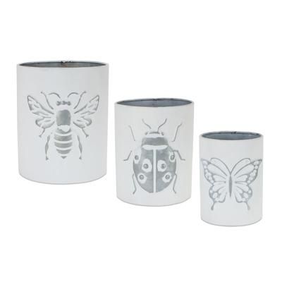 Insect Pot (Set of 3) 4.5"D x 5.75"H, 5.5"H x 6.75"H, 6.5"D x 7.75"H Iron by Melrose in White/grey