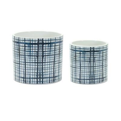 Criss Cross Pattern Planter (Set of 2) by Melrose in White/blue