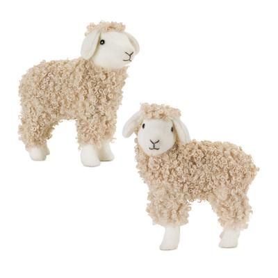 Sheep (Set of 2) 9.5"L x 10.5"H, 9"L x 10.75"H Foam/Fabric by Melrose in Beige