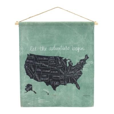 United States Wall Hanging 15"L x 18.5"H Linen/Wood by Melrose in Green