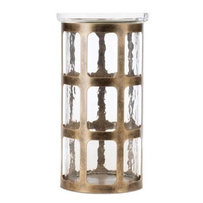 Wavy Glass Candle Holder with Distressed Metal Frame 10"H by Melrose in Gold
