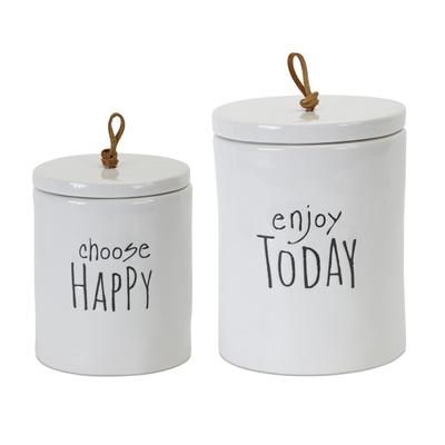 Canister (Set of 2) 5.75"H, 7.25"H Stoneware by Melrose in Beige/white