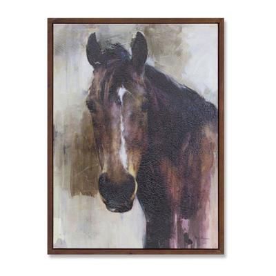 Wood Framed Horse Canvas Painting 31.5"H by Melrose in Brown/white/beige