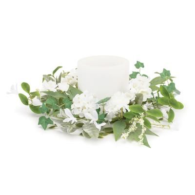 Mixed Floral and Foliage Candle Ring 17.5"D by Melrose in Green/white
