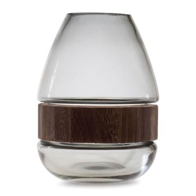 Grey Glass Vase with Natural Wood Accent 7.5"H by Melrose in Brown/grey