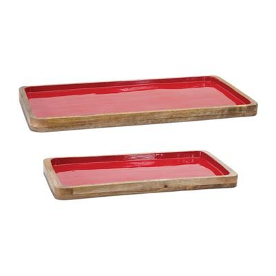 Red Wooden Tray (Set of 2) by Melrose in Red/brown