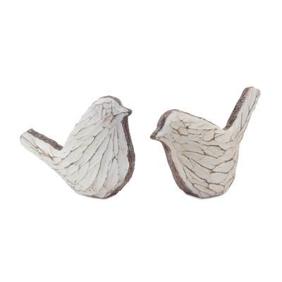 Carved Bird Figurine (Set of 4) by Melrose in Cream Brown