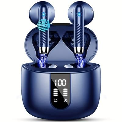 TEMU J55 Wireless Earphones 5.3 Earphones, 40h Playback Time, Sports Earbuds With Led Digital Display Touch Control, Wireless Earphones With Built-in Microphone, Suitable For Android Ios Workout