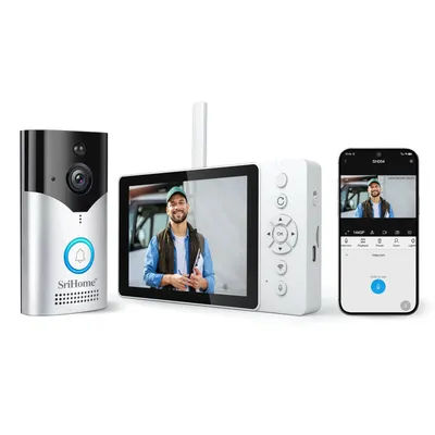 Srihome SH054 5Inch Screen 4MP 1440p Wireless WIFI Doorbell 120Degree Wide Angle Video Door Phone Visual Door Viewer Camera