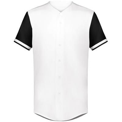 Augusta Sportswear 6909 Athletic Cutter+ Full Button Baseball Jersey T-Shirt in White/Black size 3XL | Polyester/Spandex Blend