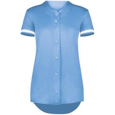 Augusta Sportswear AS6919 Athletic Women's Cutter+ Full Button Softball Jersey T-Shirt in Columbia Blue/White size Small | Polyester/Spandex Blend 6919