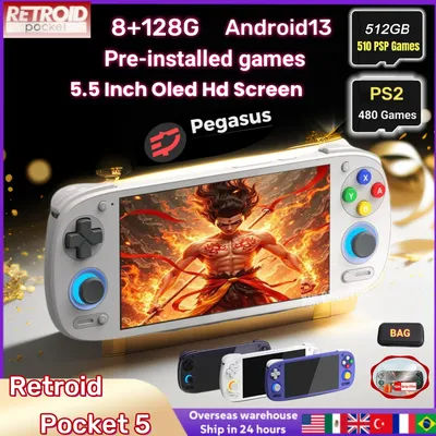 Retroid Pocket 5 RP5 Retro Handheld Video Game Console Video Player 5.5 Inch OLED Touch Screen Android13 Wifi Bluetooth PSP PS2