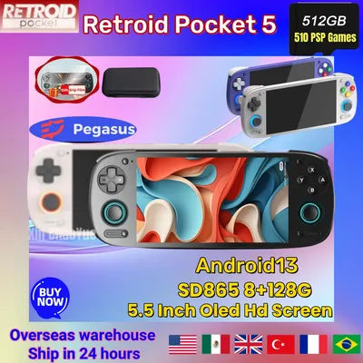 Retroid Pocket 5 Retro Handheld Game Console Video Game Players 5.5 Inch OLED HD Screen Android 13 RP5 SD865 8+128G 512G PSP PS2
