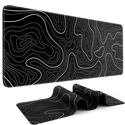 TEMU Xl Topographic Gaming Mouse Pad - Large Black & White Desk Mat With Anti-slip Rubber Base For Keyboard And Mouse, Extended Office Desk Accessory