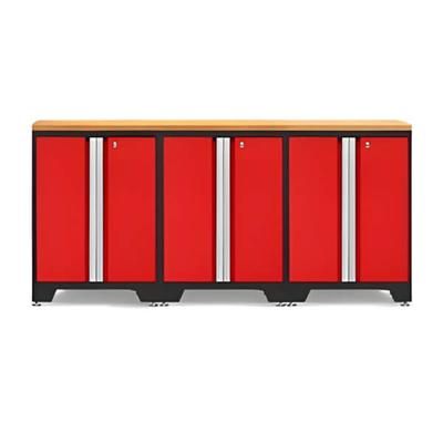 NewAge Garage Cabinets PRO Red 4-Piece Work Station with Bamboo Top