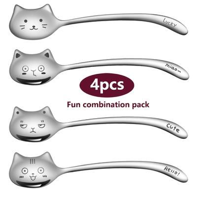 TEMU 2/4/6pcs, Cute Cartoon Cat Coffee Spoon, Long Tail Design, 304 Stainless Steel, Very Suitable For Coffee, Dessert, Ice Cream, Couple Fun Spoon