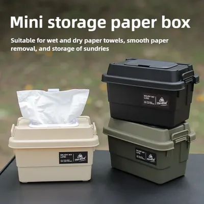 ISE MOUNT Outdoor Tissue Case Desktop Napkin Paper Storage Box Portable 1.1L Camping Picnic Seasoning Bottle Organizer Sundries