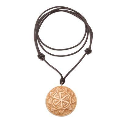 Mighty Sun,'Leather Slavic Pendant Necklace with Adjustable Length'