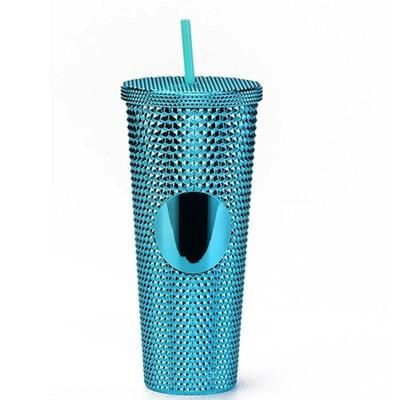 TEMU 710ml Candy Colored Straw Cup With Lid Double Layer Insulated Plastic Coffee Cup Rhinestone Rivet Cup Travel Mug For Home Office