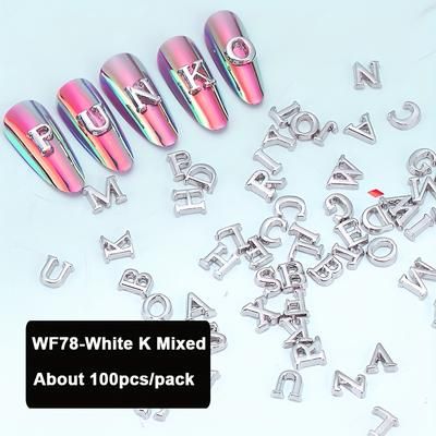 TEMU 100pcs Luxury Alloy 3d Letter Nail Art Charms, Unscented Alphabet Nail Decoration Jewelry For Diy Manicure Accessories, Nail Charms