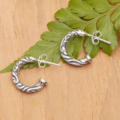 This World,'Polished Sterling Silver Half-Hoop Earrings from Bali'
