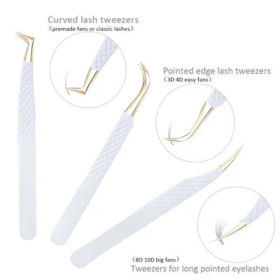 1Pc White-gold Anti-Static For Eyelash Extension Eyebrow Stainless Steel Set Beauty Precision Tweezers Makeup Tools
