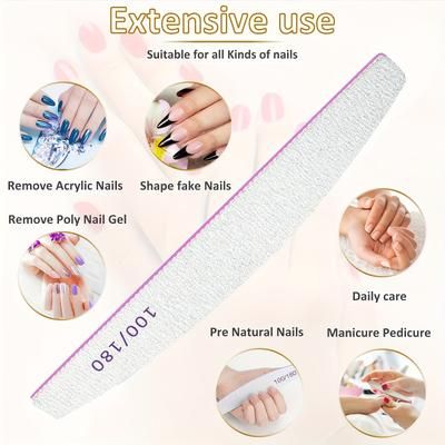 TEMU Nail Files, 16pcs Professional Nail Files, 100/180 Grit Double-sided Emery Board Nail File Set, Washable Nail Files Tools For Manicure (grey)