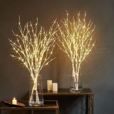 TEMU 2 Led Glowing White Artificial Branches With Warm White Lights, Holiday Christmas Home Decoration, For Indoor Use.