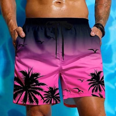 Per uomo Albero di Cocco Colore sfumato Piante Tropicali Costumi da bagno Pantaloncini da mare Pantaloncini da Surf Misura del girovita medio Hawaiano Vacanza al Mare Tasche Laterali fodera in rete