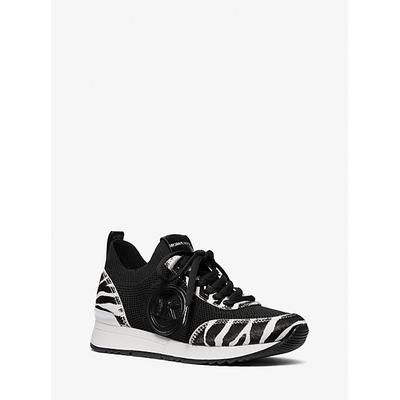 Michael Kors Jenkins Stretch Knit and Faux Zebra Print Calf Hair Trainer Black 6