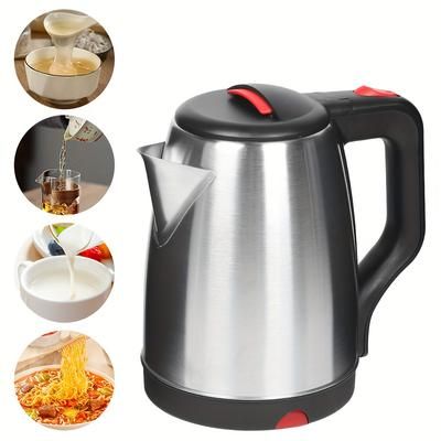 TEMU 1pc Tower Kettle, Stainless Steel 2l 1800w Black Electric Kettles, Auto Shut-off And Boil- Kettle, Small Kettle For Home Office Camp Travel Black