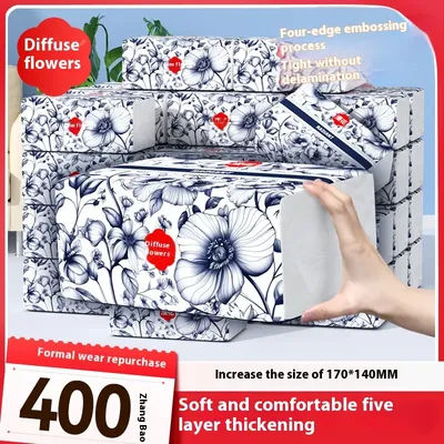 8 Packs of Household Drawer Paper Enlarged and Thickened 400 Napkins Chinese Style Large Pack of Toilet Paper Log Facial Tissue