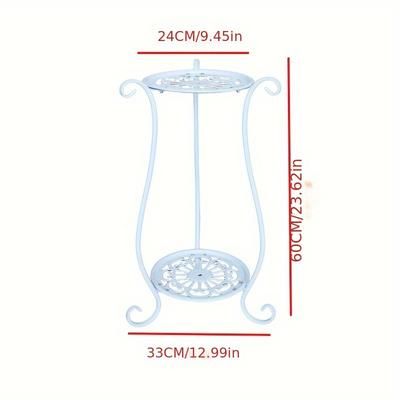"TEMU 2-tier Metal Plant Stand For Indoor & Outdoor Use, 23.6" Tall - Rust-resistant Shelf With Ornate Design, Patio, Garden, And Home Decor Display"
