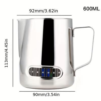 TEMU 600ml Stainless Steel Coffee Milk Frothing Jug With Thermometer - Precision Latte Art Pitcher For Baristas, For Perfect Lattes At Home Or Café