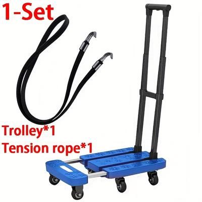 TEMU Heavy-duty 600lb Capacity Foldable Trolley Cart With 6 Wheels, Bearings & Adjustable Handle - Portable , Blue, Ideal For Moving, Cargo Handling,