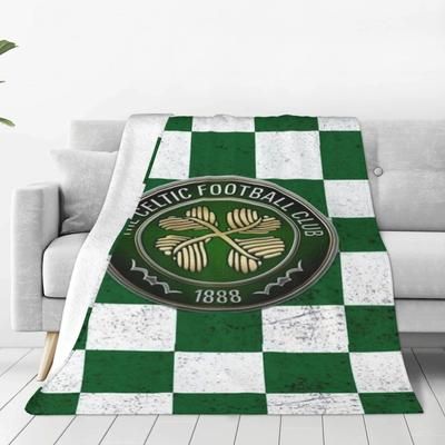 TEMU Football Club Inspired Flannel Throw Blanket - Machine Washable, Cozy Checkered Design With Emblem, Ideal For Sofa, Bed, And Office,