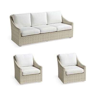 Ashby 3-pc. Sofa Set with Two Lounge Chairs in Shell Wicker - Quick Dry, Olivier Indigo - Frontgate