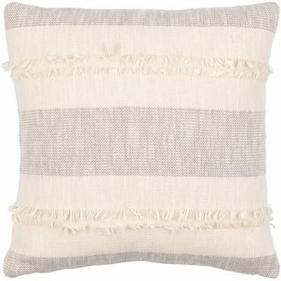 Giporlos 20" Square Cottage Pillow Moroccan Plush Cotton Cream/Gray Throw Pillow - Boutique Rugs